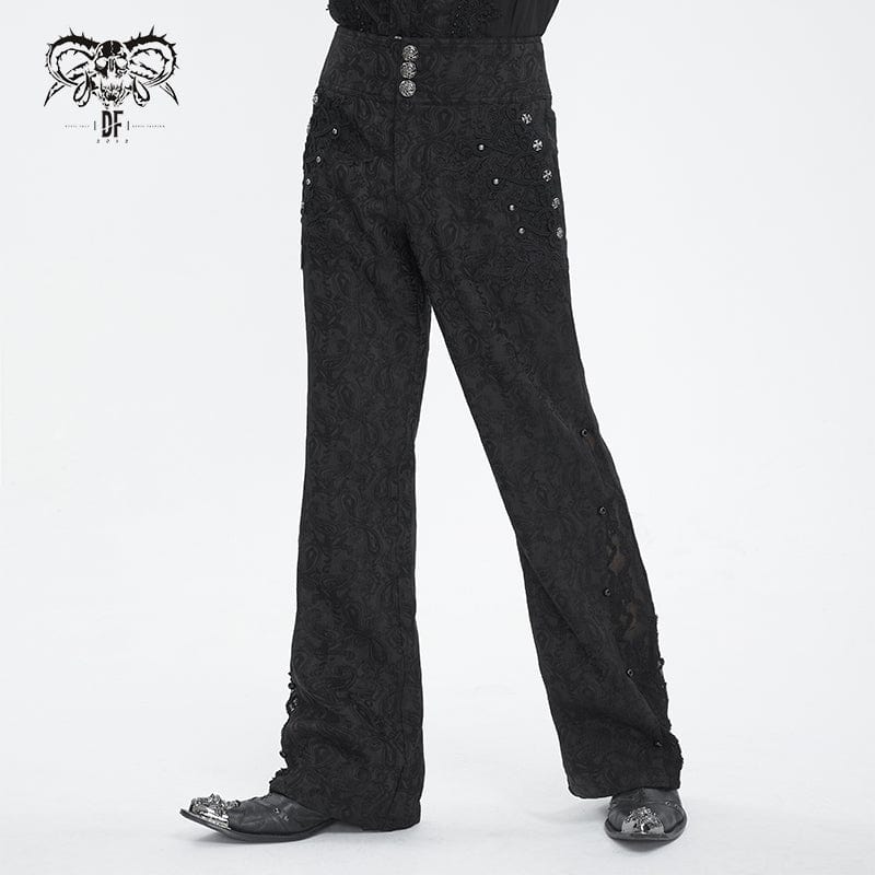 DEVIL FASHION Men's Gothic Floral Embroidered Jacquard Pants