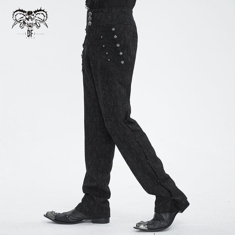 DEVIL FASHION Men's Gothic Floral Embroidered Jacquard Pants