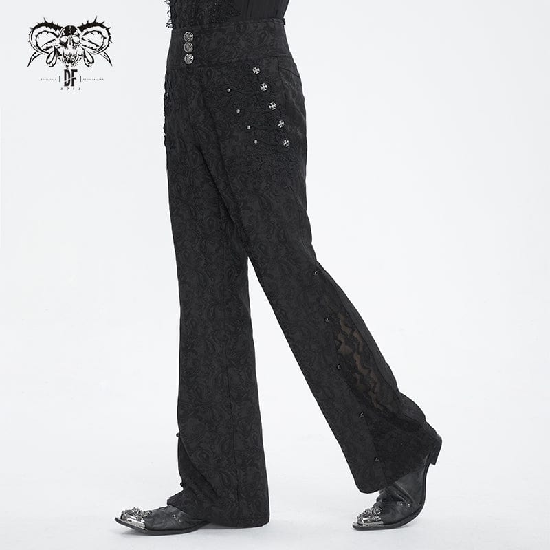 DEVIL FASHION Men's Gothic Floral Embroidered Jacquard Pants