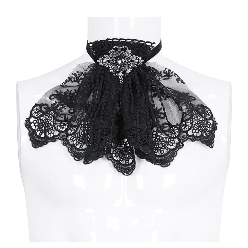 DEVIL FASHION Men's Gothic Floral Embroidered Ruffled Lace Neckwear