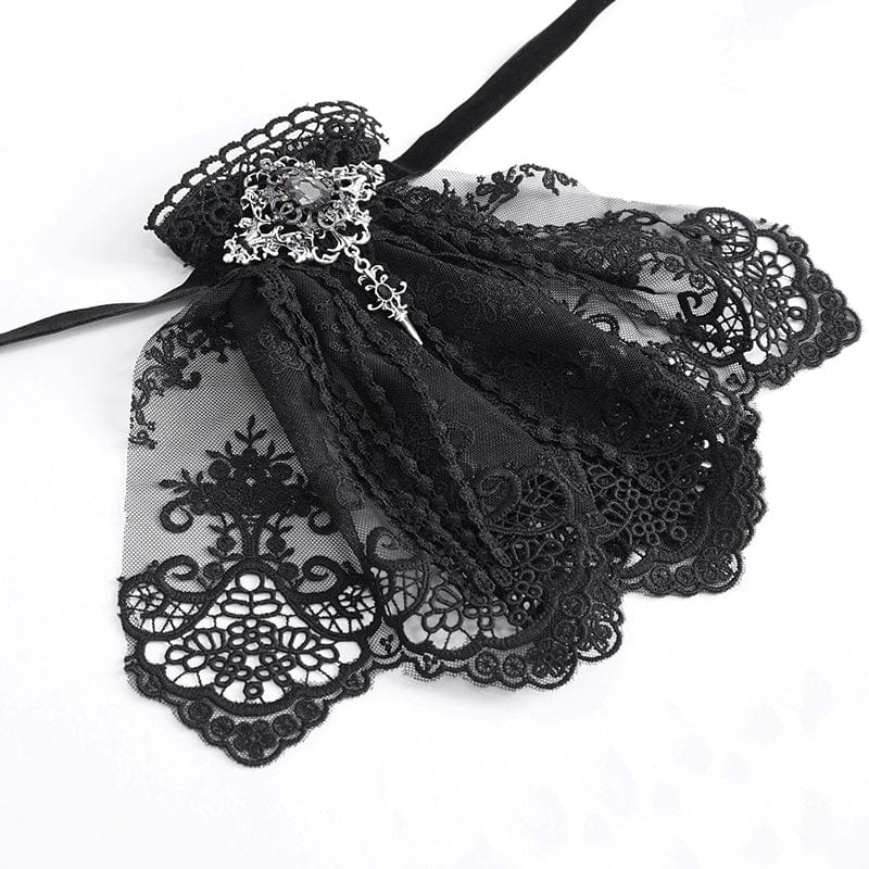 DEVIL FASHION Men's Gothic Floral Embroidered Ruffled Lace Neckwear