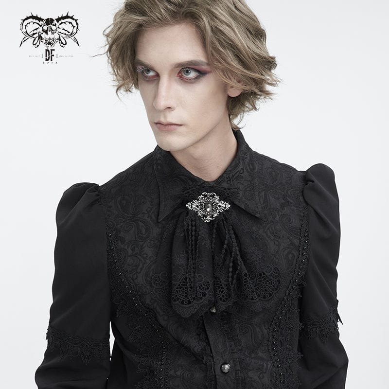 DEVIL FASHION Men's Gothic Floral Embroidered Ruffled Lace Neckwear