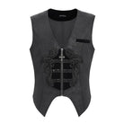 DEVIL FASHION Men's Gothic Floral Embroidered Velvet Splice Waistcoat