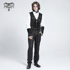 DEVIL FASHION Men's Gothic Floral Embroidered Velvet Splice Waistcoat