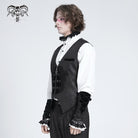 DEVIL FASHION Men's Gothic Floral Embroidered Velvet Splice Waistcoat
