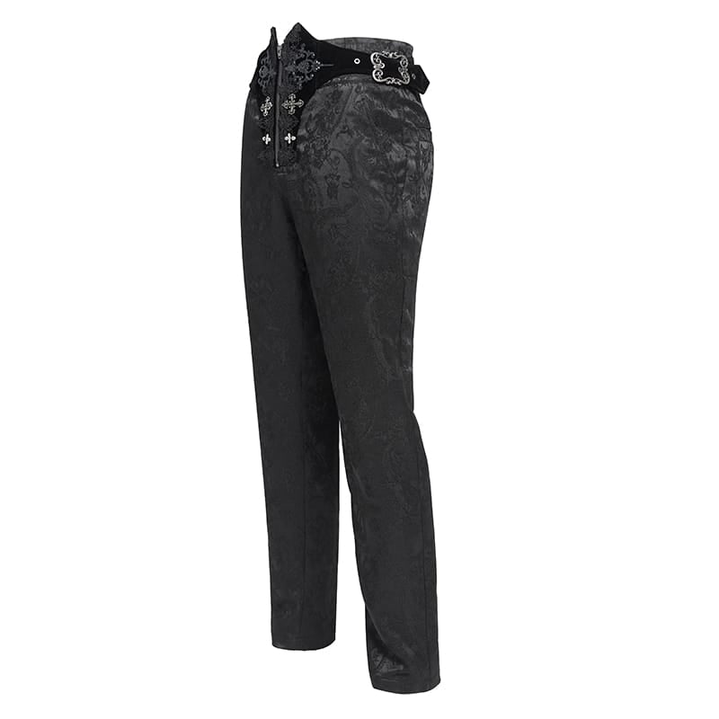 DEVIL FASHION Herrenhose mit Gothic-Blumenmuster und Schnalle zum Schnüren