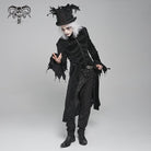 DEVIL FASHION Men's Gothic Floral Printed Diamante Stand Collar Coat Black