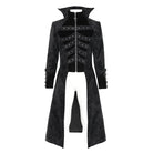 DEVIL FASHION Men's Gothic Floral Printed Diamante Stand Collar Coat Black