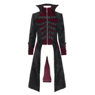 DEVIL FASHION Men's Gothic Floral Printed Diamante Stand Collar Coat Red
