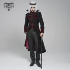 DEVIL FASHION Men's Gothic Floral Printed Diamante Stand Collar Coat Red