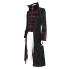 DEVIL FASHION Men's Gothic Floral Printed Diamante Stand Collar Coat Red