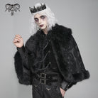 DEVIL FASHION Men's Gothic Floral Printed Faux Fur Splice Cape