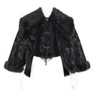 DEVIL FASHION Men's Gothic Floral Printed Faux Fur Splice Cape