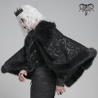 DEVIL FASHION Men's Gothic Floral Printed Faux Fur Splice Cape