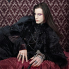 DEVIL FASHION Men's Gothic Floral Printed Faux Fur Splice Cape