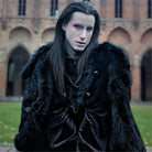 DEVIL FASHION Men's Gothic Floral Printed Faux Fur Splice Cape