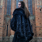 DEVIL FASHION Men's Gothic Floral Printed Faux Fur Splice Cape