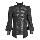 DEVIL FASHION Men's Gothic Floral Printed Stand Collar Lantern Sleeved Shirt Black