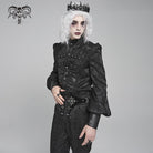 DEVIL FASHION Men's Gothic Floral Printed Stand Collar Lantern Sleeved Shirt Black