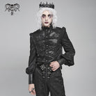 DEVIL FASHION Men's Gothic Floral Printed Stand Collar Lantern Sleeved Shirt Black