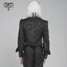 DEVIL FASHION Men's Gothic Floral Printed Stand Collar Lantern Sleeved Shirt Black