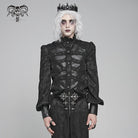 DEVIL FASHION Men's Gothic Floral Printed Stand Collar Lantern Sleeved Shirt Black