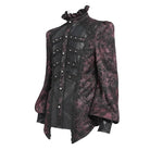 DEVIL FASHION Men's Gothic Floral Printed Stand Collar Lantern Sleeved Shirt Black-Red