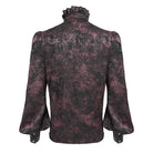 DEVIL FASHION Men's Gothic Floral Printed Stand Collar Lantern Sleeved Shirt Black-Red