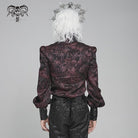DEVIL FASHION Men's Gothic Floral Printed Stand Collar Lantern Sleeved Shirt Black-Red