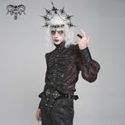 DEVIL FASHION Men's Gothic Floral Printed Stand Collar Lantern Sleeved Shirt Black-Red