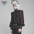 DEVIL FASHION Men's Gothic Floral Printed Stand Collar Lantern Sleeved Shirt Black-Red