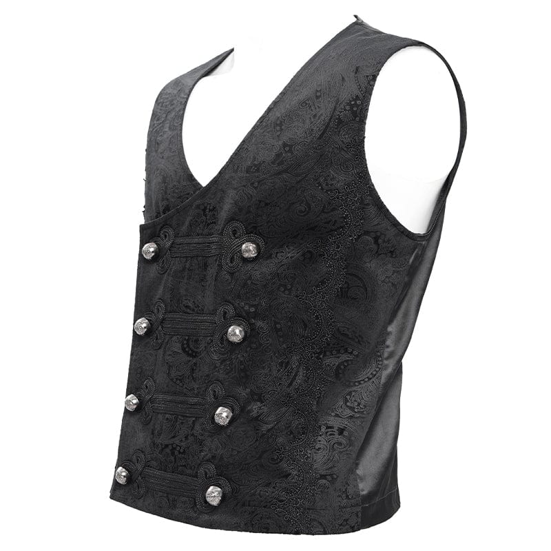 DEVIL FASHION Men's Gothic Floral Studs Buckle-up Vest