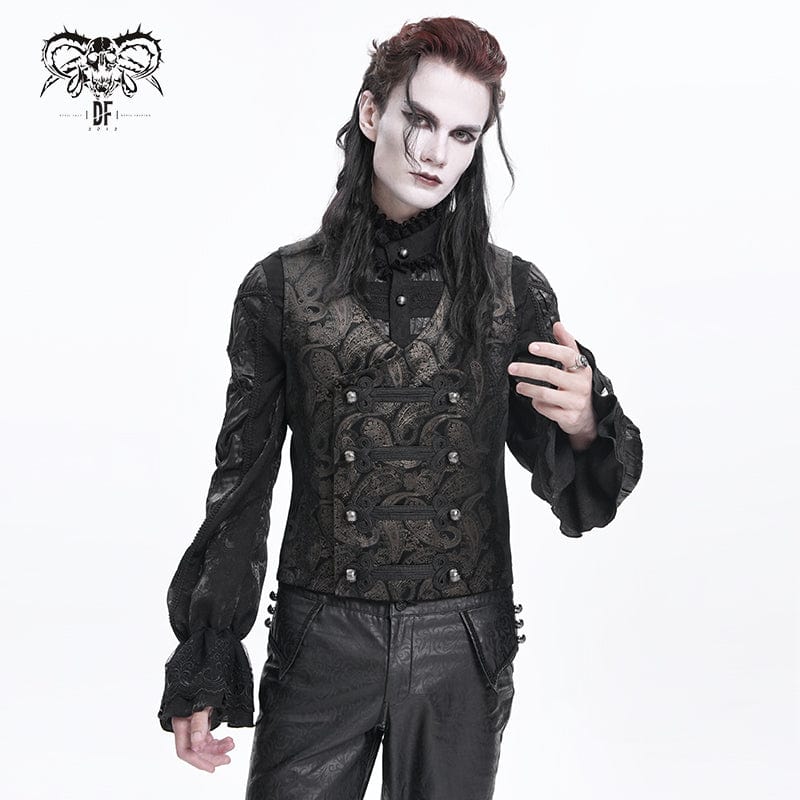 DEVIL FASHION Men's Gothic Floral Studs Buckle-up Waistcoat Gloden