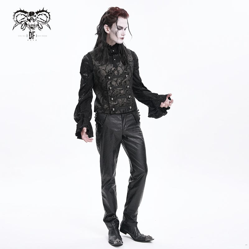 DEVIL FASHION Men's Gothic Floral Studs Buckle-up Waistcoat Gloden