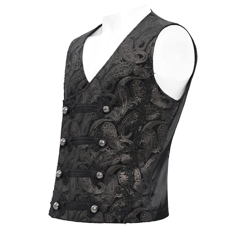 DEVIL FASHION Men's Gothic Floral Studs Buckle-up Waistcoat Gloden