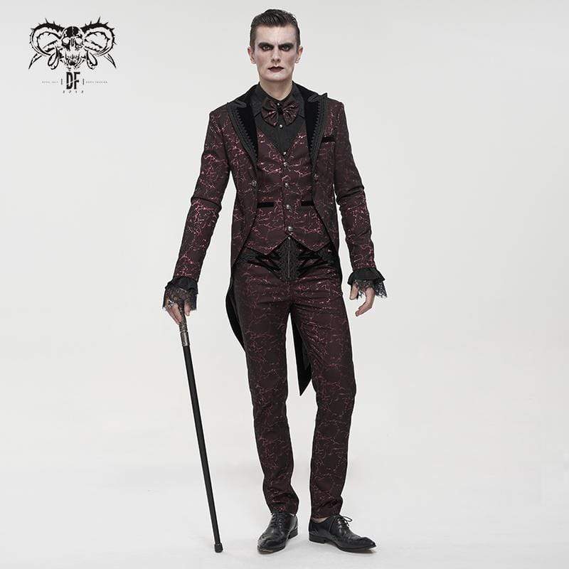 DEVIL FASHION Men's Gothic Floral Swallow-tailed Coat Red