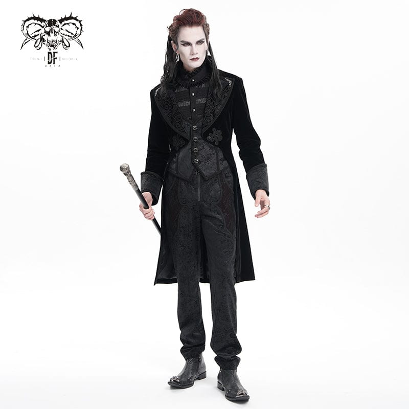 DEVIL FASHION Men's Gothic Floral Velvet Button Jacket