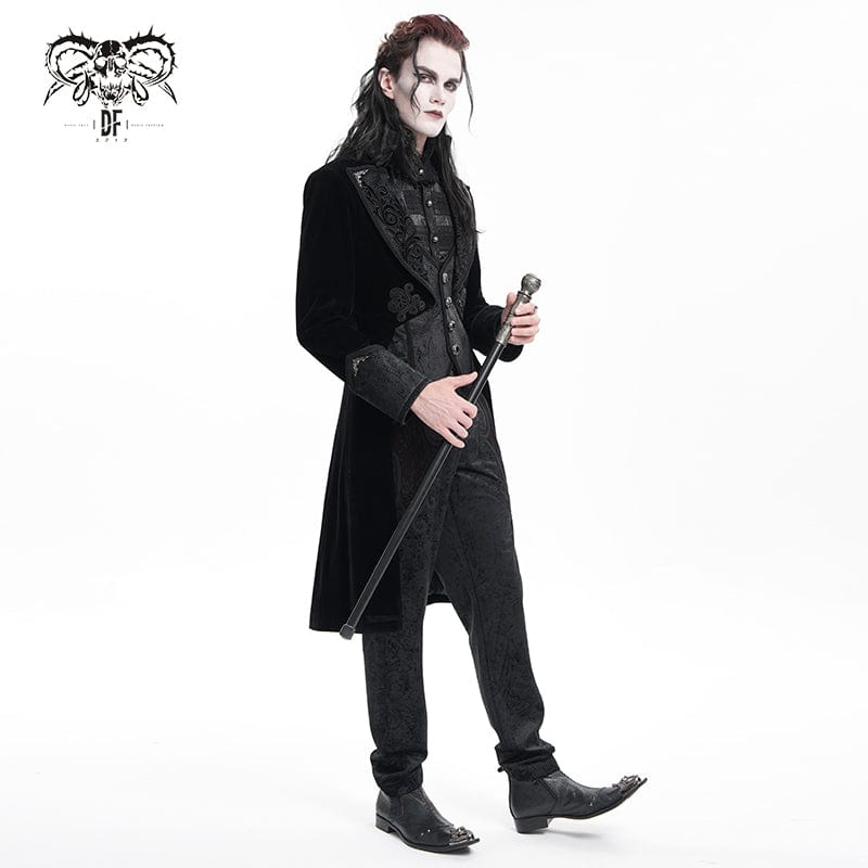 DEVIL FASHION Men's Gothic Floral Velvet Button Jacket