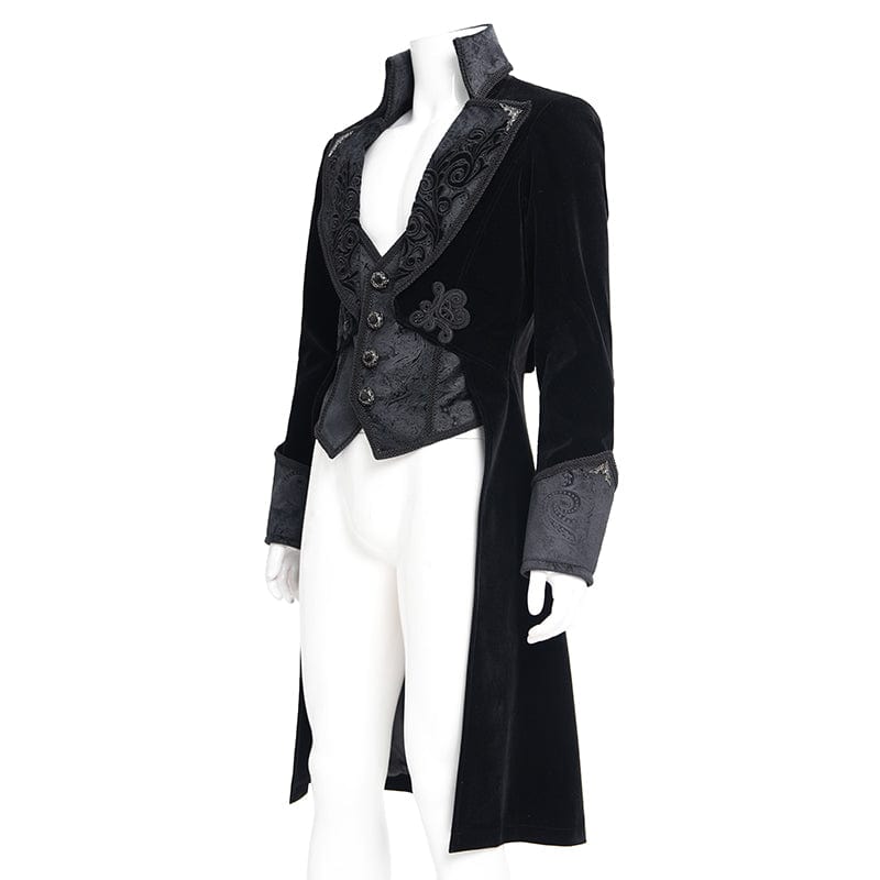 DEVIL FASHION Men's Gothic Floral Velvet Button Jacket