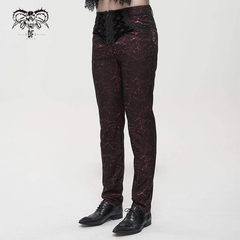 DEVIL FASHION Men's Gothic Floral Zipper Pants Red