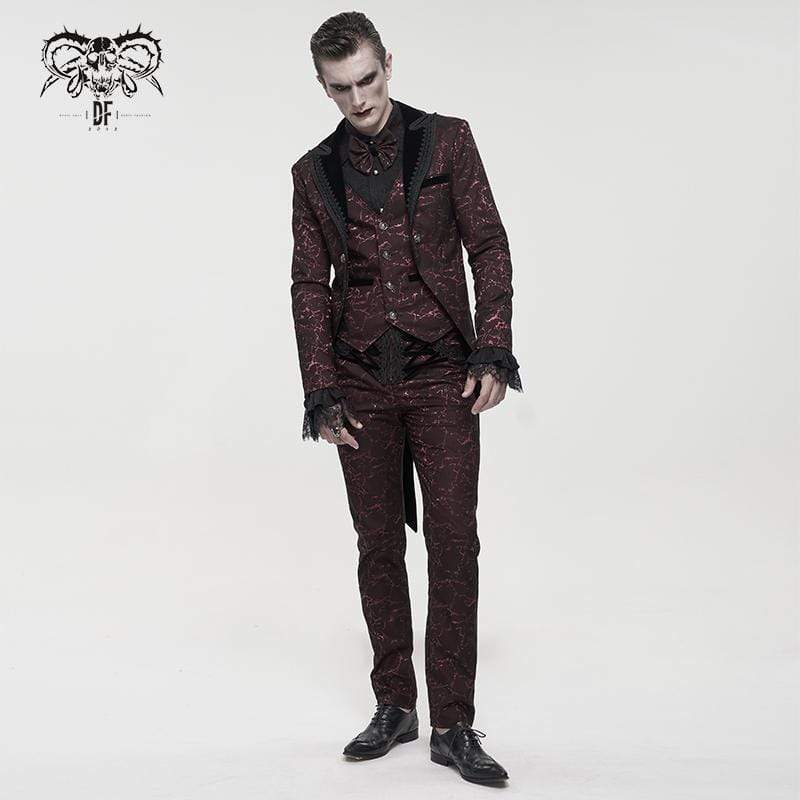 DEVIL FASHION Men's Gothic Floral Zipper Pants Red