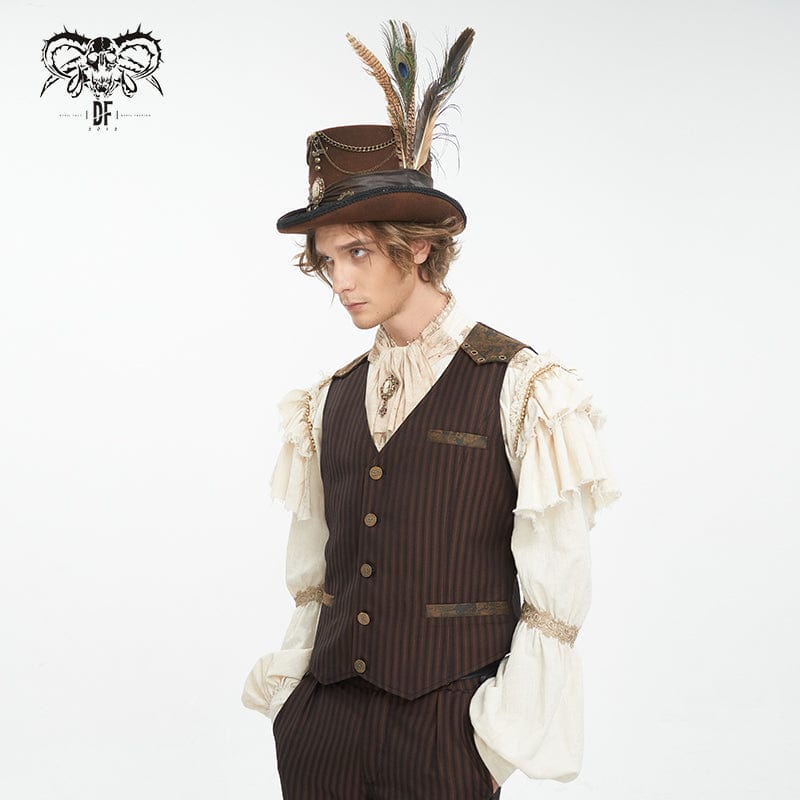 DEVIL FASHION Men's Gothic Gear Feather Top Hat