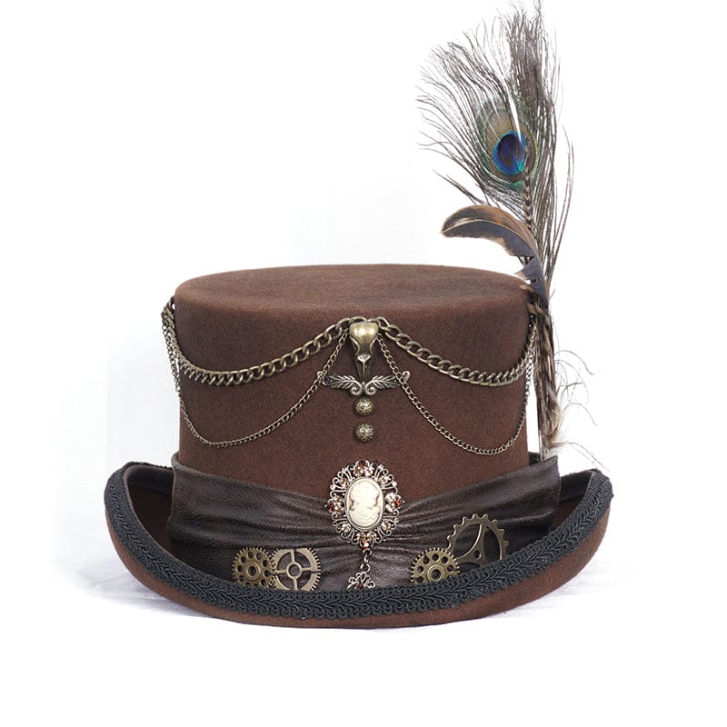 DEVIL FASHION Men's Gothic Gear Feather Top Hat