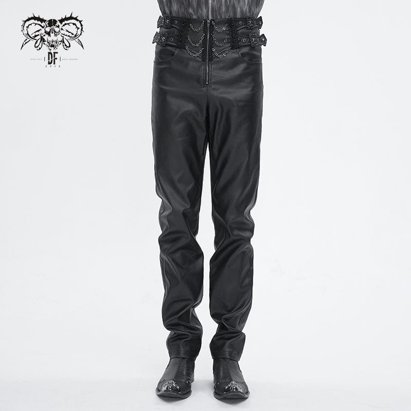 DEVIL FASHION Men's Gothic High-waisted Chain Pants