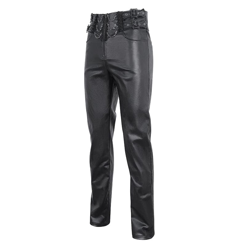 DEVIL FASHION Men's Gothic High-waisted Chain Pants