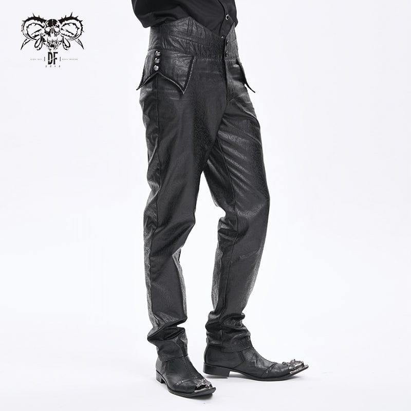 DEVIL FASHION Men's Gothic High-waisted Faux Leather Pants