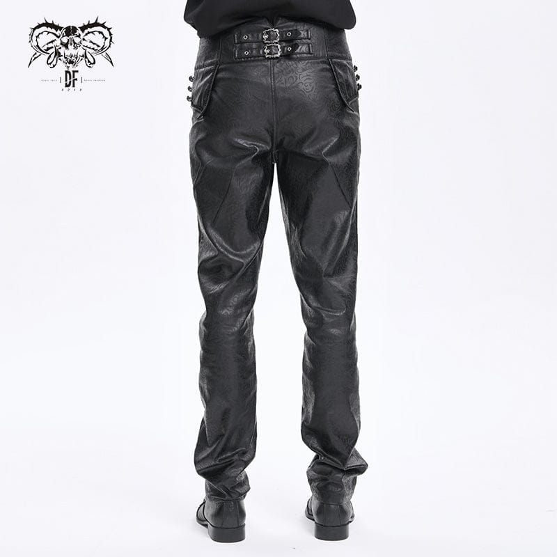 DEVIL FASHION Men's Gothic High-waisted Faux Leather Pants