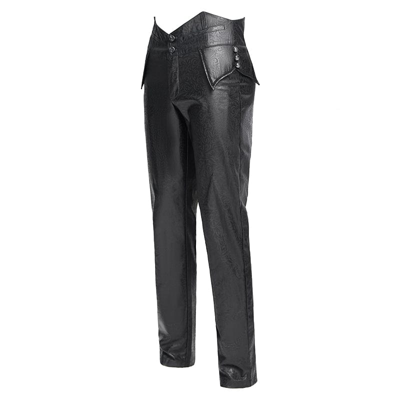 DEVIL FASHION Men's Gothic High-waisted Faux Leather Pants