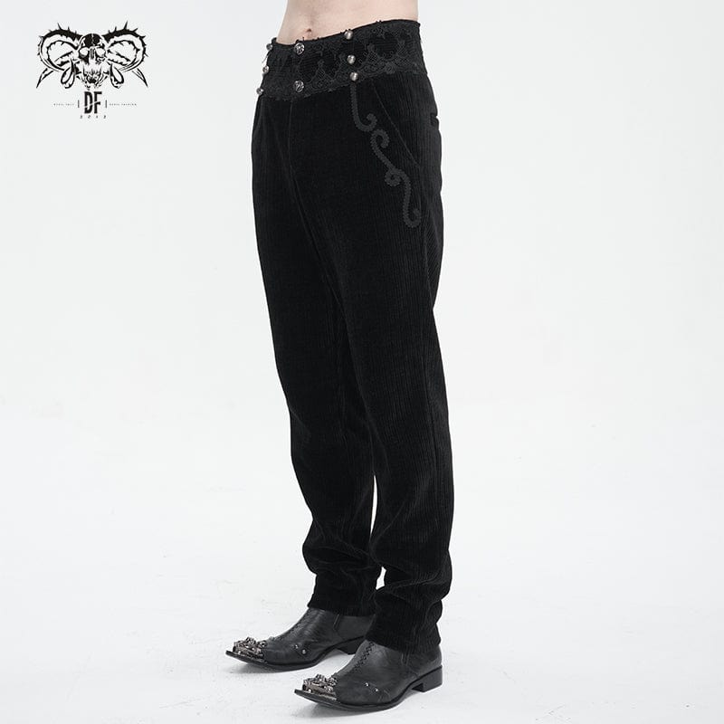 DEVIL FASHION Men's Gothic High-waisted Lace Splice Pants Black