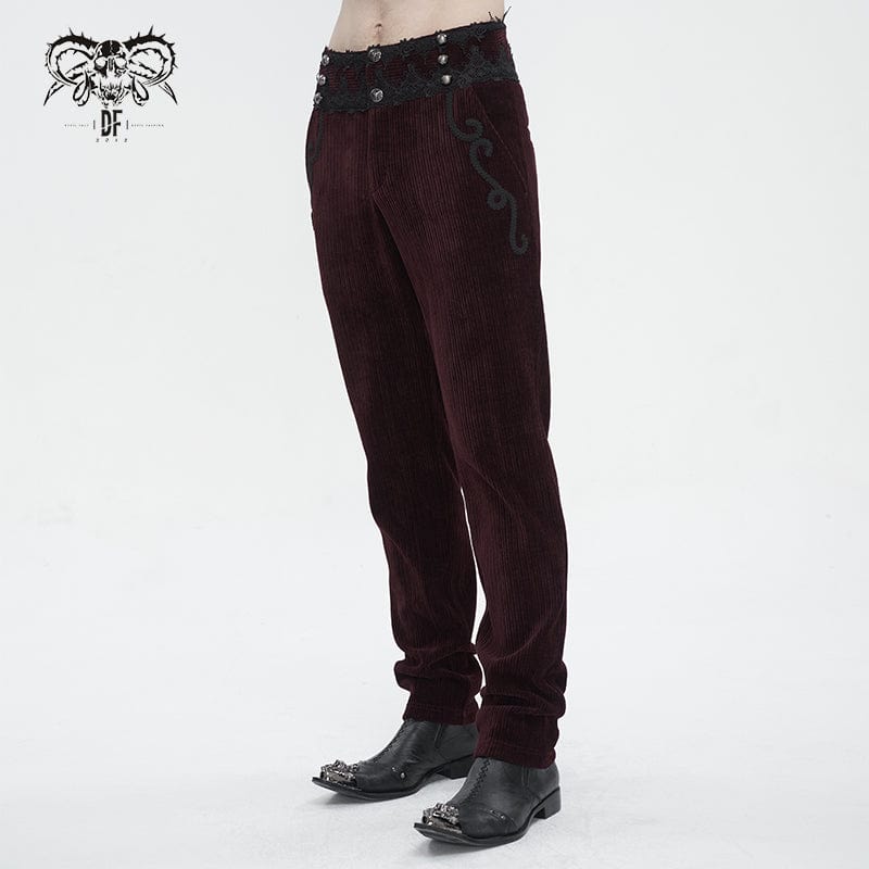 DEVIL FASHION Men's Gothic High-waisted Lace Splice Pants Red